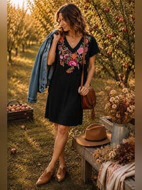 Caite Kyla Seo Amalia Embroidered V-Neck Dress Black Medium NWT Anthropologie
